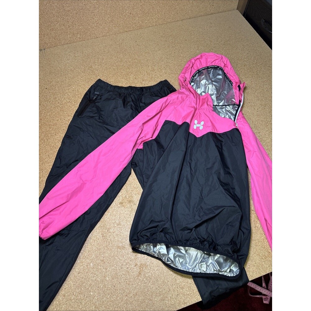 HOTSUIT Sauna Suit Set Black Womens Hooded Jacket and Pants Large E3